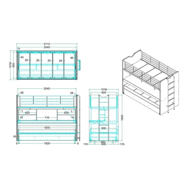 Bílo-růžová patrová dětská postel s výsuvným lůžkem s úložným prostorem s roštem 90x200 cm Bonny – Vipack-image-2