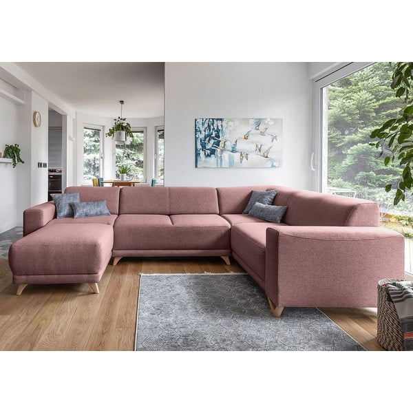 Růžová rozkládací/s úložným prostorem rohová pohovka (pravý roh/do "U") Classy Sophie – Miuform-image-1