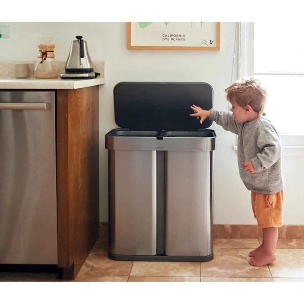 Bezdotykový odpadkový koš na tříděný odpad z nerezové oceli 58 l Dual - simplehuman-image-1