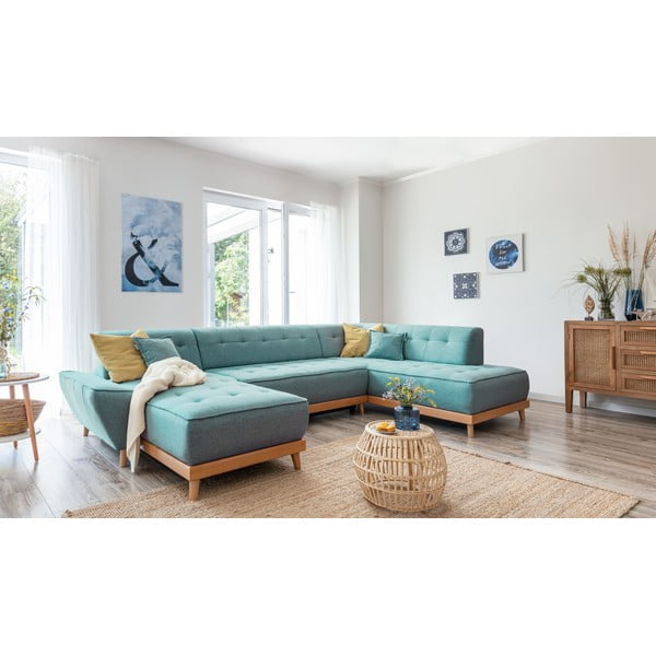 Tyrkysová rozkládací rohová pohovka (pravý roh/do "U") Dazzling Daisy – Miuform-image-4