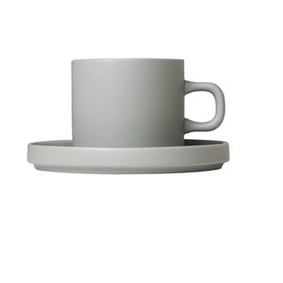 Sada 2 světle šedých keramických šálků na kávu s podšálky Blomus Pilar, 200 ml