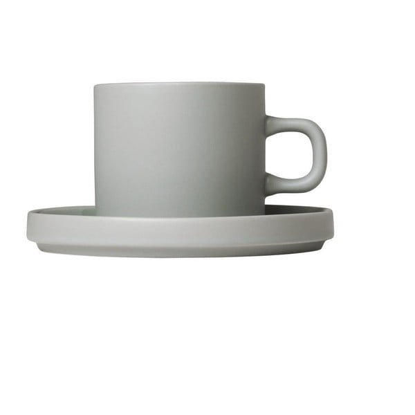 Sada 2 světle šedých keramických šálků na kávu s podšálky Blomus Pilar, 200 ml