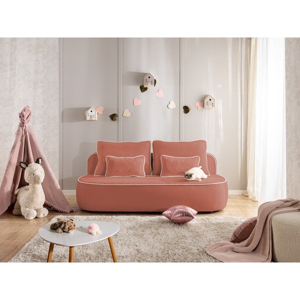 Růžová/světle šedá sametová rozkládací/s úložným prostorem dětská pohovka 210 cm Saga – Ropez-image-3