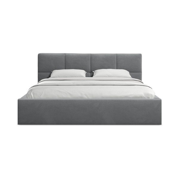 Tmavě šedá sametová čalouněná dvoulůžková postel s úložným prostorem s roštem 140x200 cm Hiko – Makamii-image-3