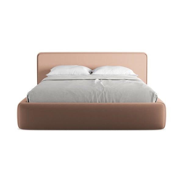 Světle růžová čalouněná dvoulůžková postel s úložným prostorem s roštem 160x200 cm Kiana – Makamii-image-4