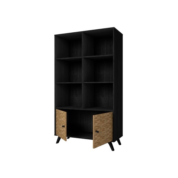 Černá knihovna v dekoru exotického dřeva 92x160 cm Hanoi - Marckeric-image-3