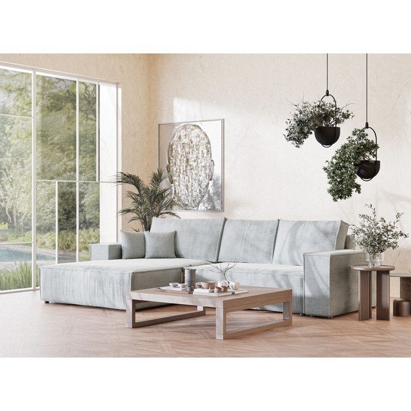 Světle šedá žinylková rozkládací/s úložným prostorem rohová pohovka (levý roh/s lenoškou) Maze – Maison de Rêve-image-1