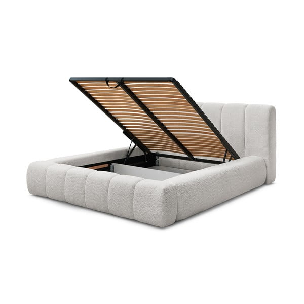 Světle šedá čalouněná dvoulůžková postel s úložným prostorem s roštem 180x200 cm Denali – Bobochic Paris-image-4