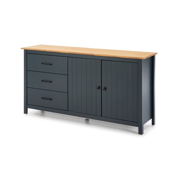 Tmavě modrá nízká komoda z borovicového dřeva 150x80 cm Miranda – Marckeric-image-4