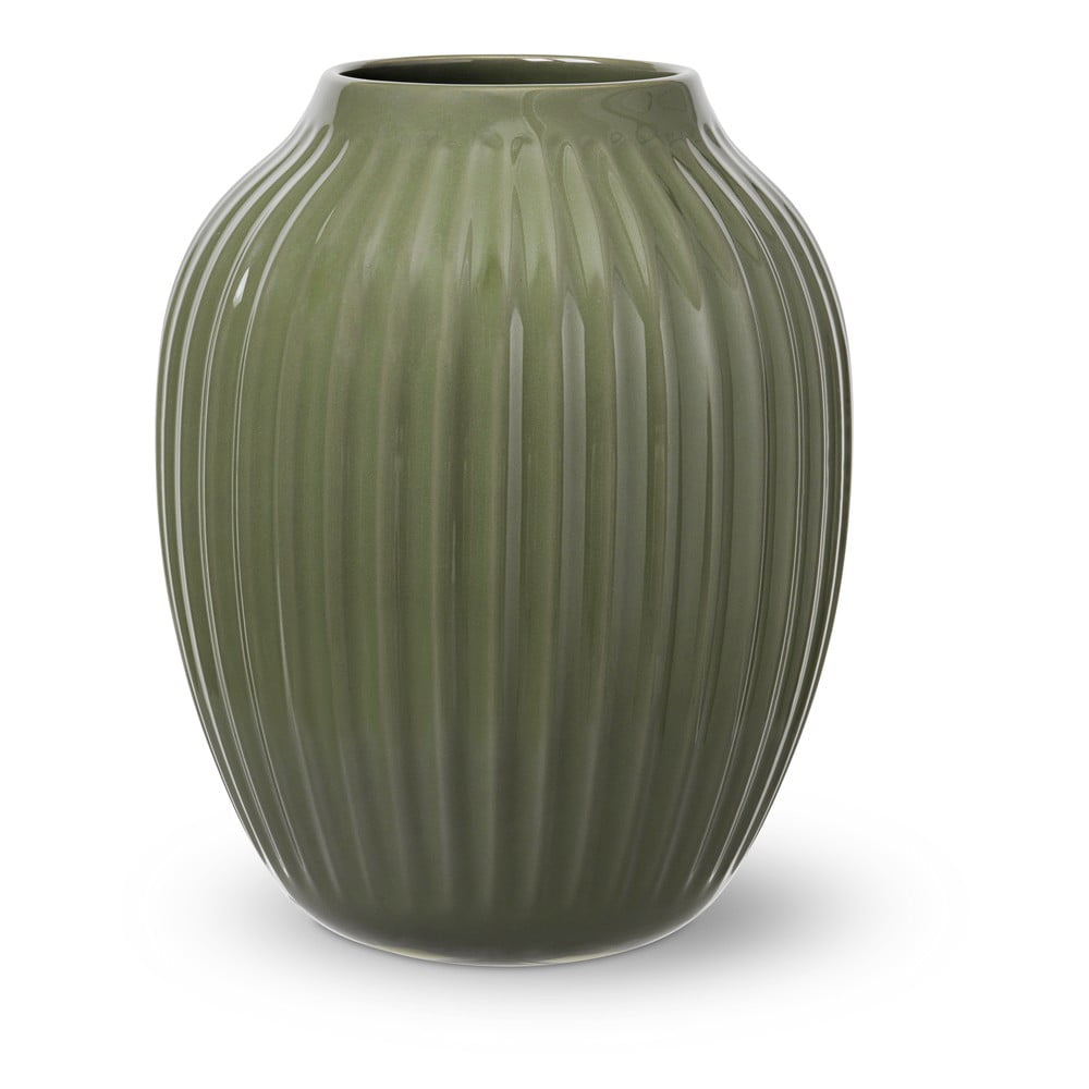 Tmavě zelená kameninová váza Kähler Design, výška 25,5 cm