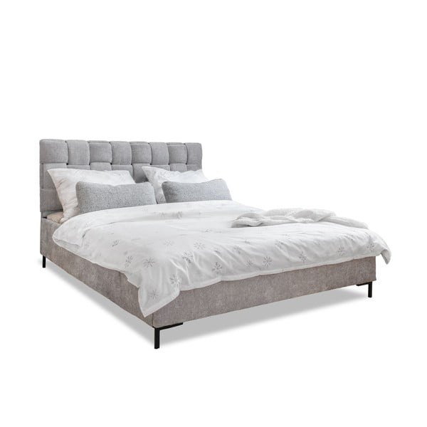 Světle šedá čalouněná dvoulůžková postel s roštem 140x200 cm Eve – Miuform