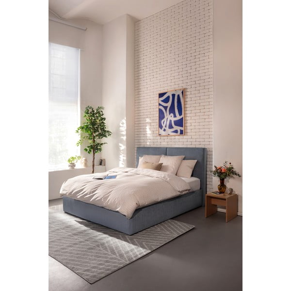 Modrá čalouněná dvoulůžková postel s úložným prostorem s matrací/s roštem 160x200 cm Thessa Bold – Bonami Selection-image-1