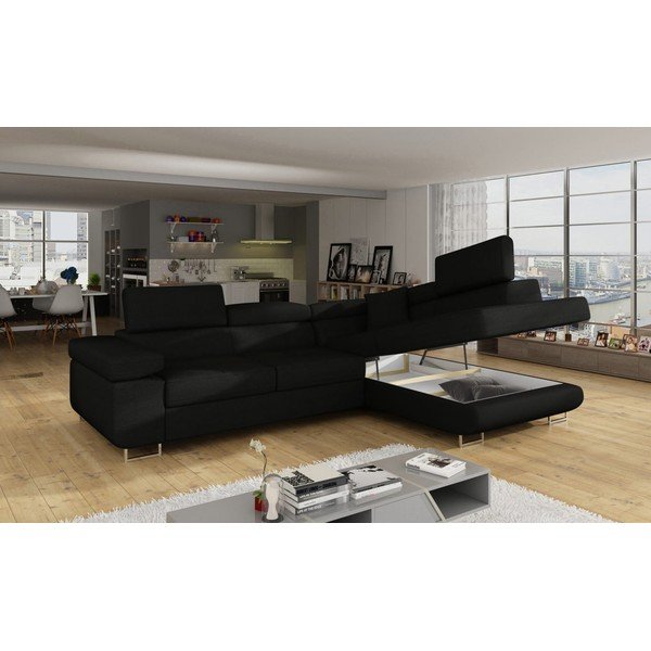 Černá rozkládací/s úložným prostorem rohová pohovka (pravý roh/do L) Anton – ELTAP-image-4