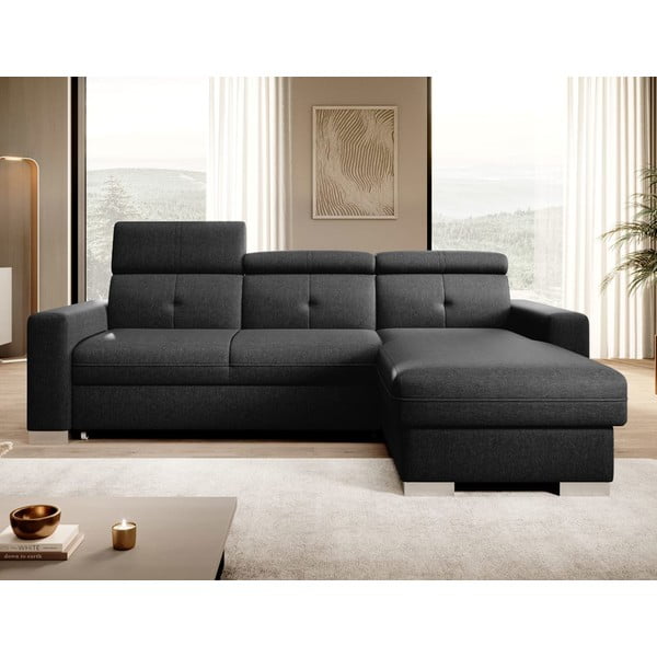 Černá rozkládací/s úložným prostorem rohová pohovka (pravý roh/s lenoškou) Fresia – ELTAP-image-1