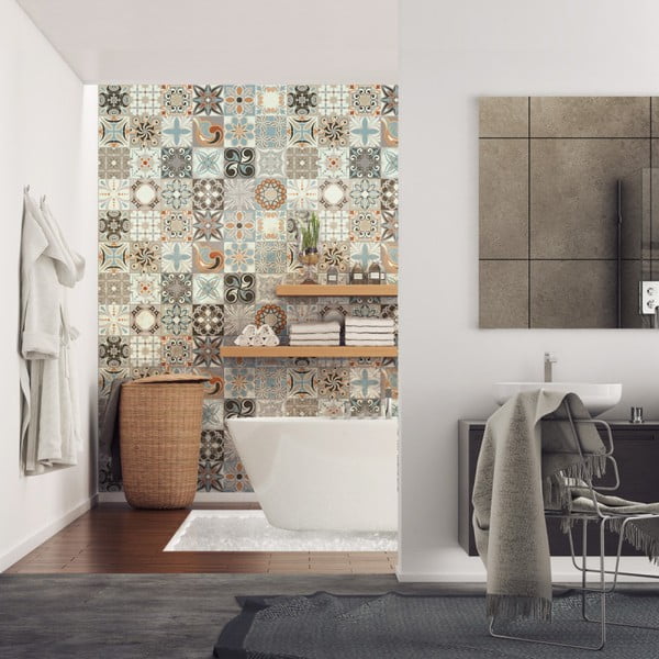 Sada 24 nástěnných samolepek Ambiance Wall Stickers Cement Tiles Rumba, 20 x 20 cm