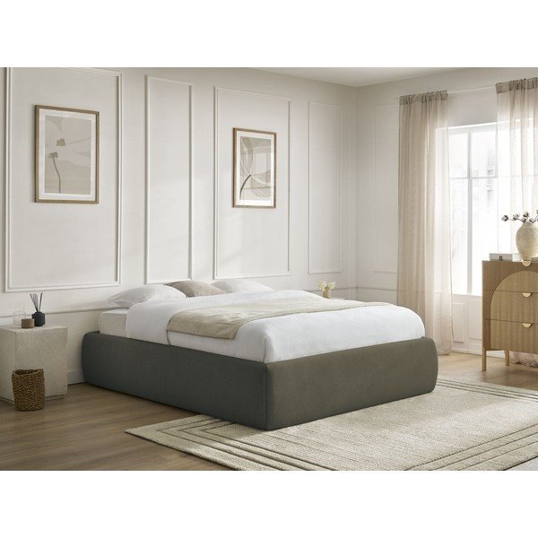 Tmavě zelená čalouněná dvoulůžková postel s úložným prostorem/bez čela s roštem 180x200 cm Inera – Bobochic Paris-image-1