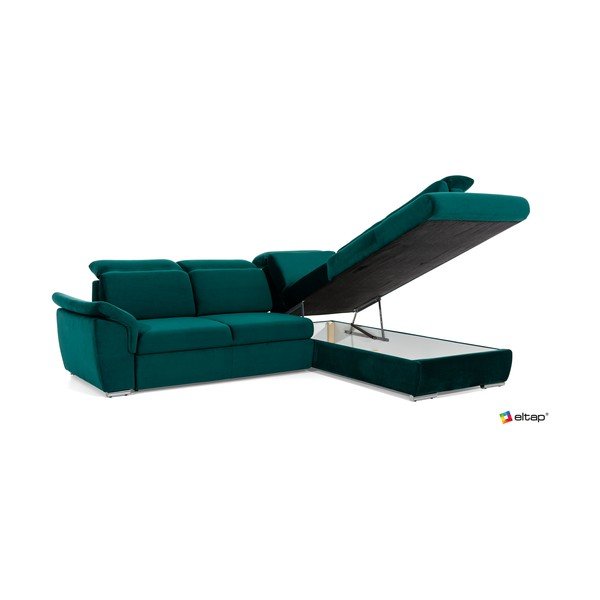 Zelená sametová rozkládací/s úložným prostorem rohová pohovka (levý roh/do L) Loreto – ELTAP-image-3