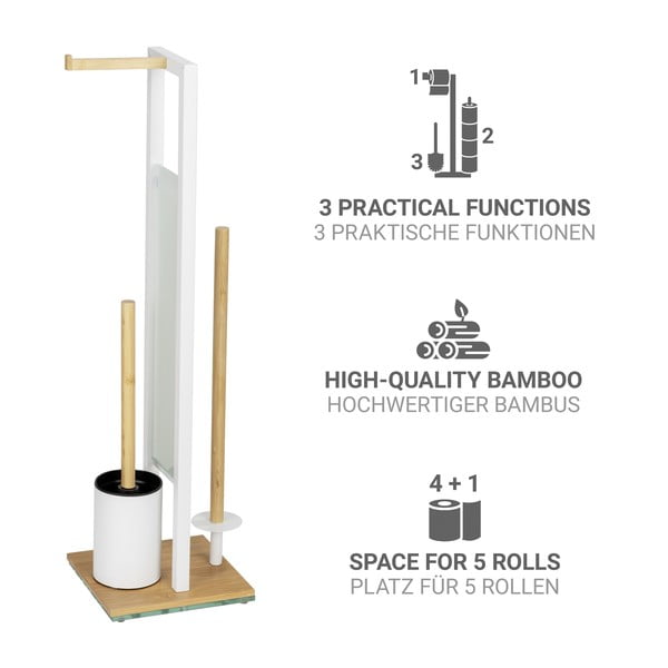 Bílý/v přírodní barvě ocelový stojan na toaletní papír se štětkou Rivalta – Wenko-image-2