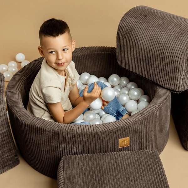 Hnědý manšestrový bazének s míčky ø 90x30 cm Montessori – Meowbaby-image-1