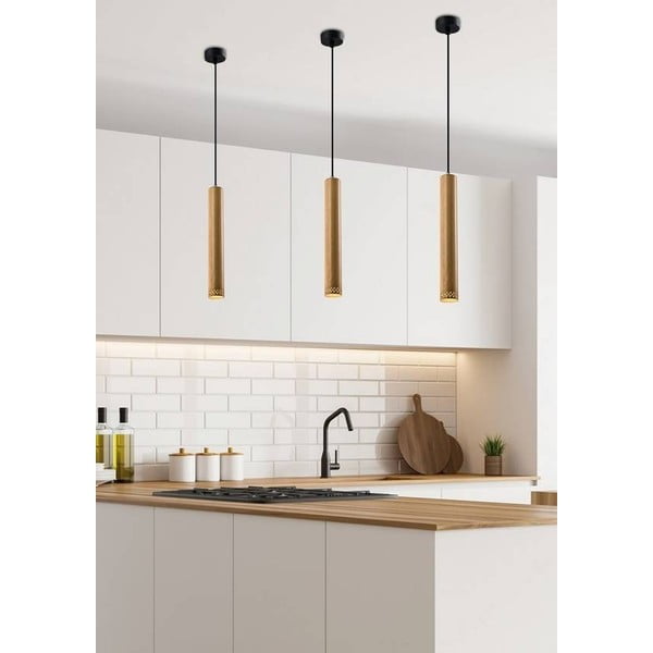 Černé závěsné svítidlo s dřevěným stínidlem ø 7 cm Tubo – Candellux Lighting-image-1