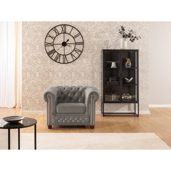 Šedé sametové křeslo chesterfield York Blik – Ropez-image-4