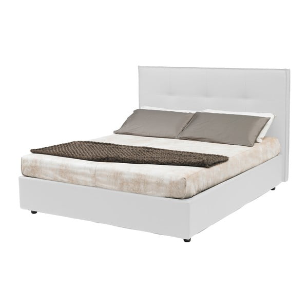 Bílá dvoulůžková postel s úložným prostorem a potahem z koženky 13Casa Zeus, 160 x 190 cm