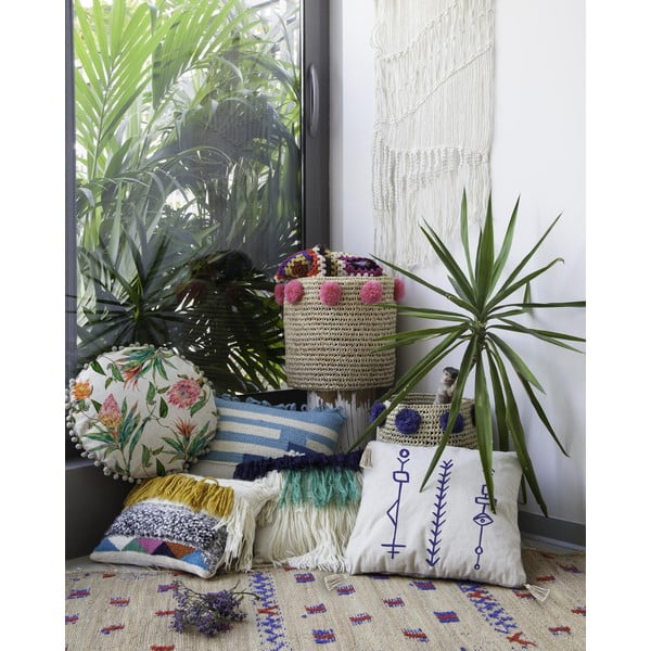 Polštář s příměsí lnu Madre Selva Flores Mixtas, ø 45 cm-image-1
