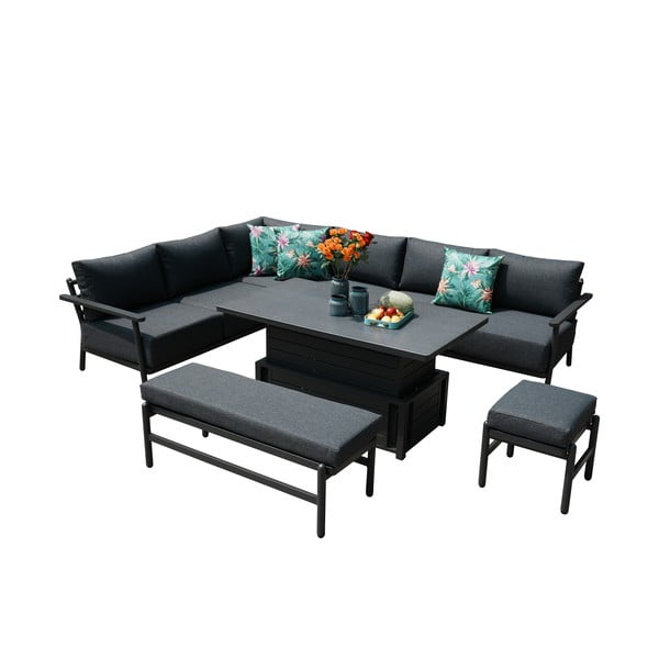 Tmavě šedý hliníkový zahradní lounge set pro 9 Tampa – Rojaplast