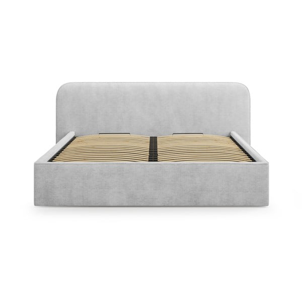 Světle šedá čalouněná dvoulůžková postel s úložným prostorem s roštem 160x200 cm Elizabeth – Micadoni -image-4