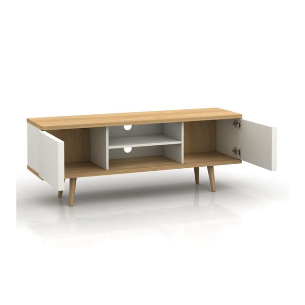 Bílý TV stolek v dekoru dubu 140x52 cm Alana - Støraa-image-2