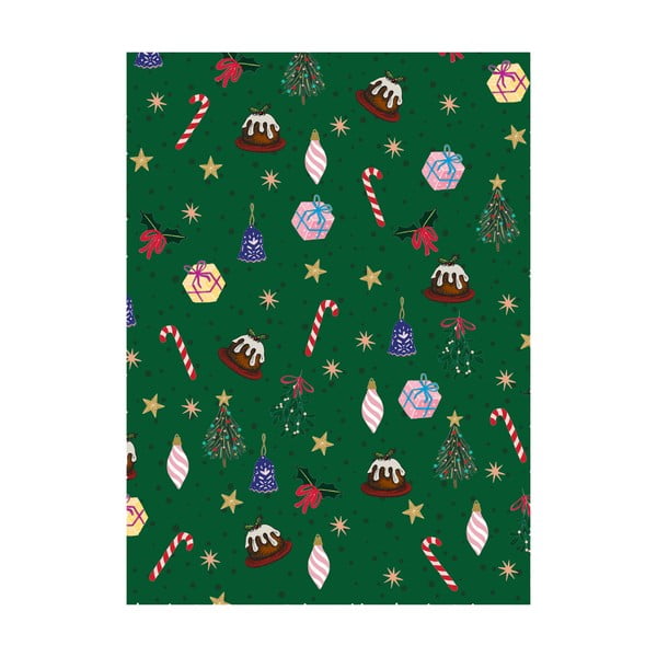 5 archů zeleného balícího papíru eleanor stuart Christmas Fun, 50 x 70 cm