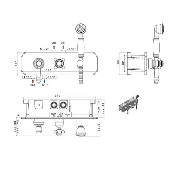 Podomítková sprchová baterie v bronzové barvě (3 výstupy) Vienna – Sapho-image-1