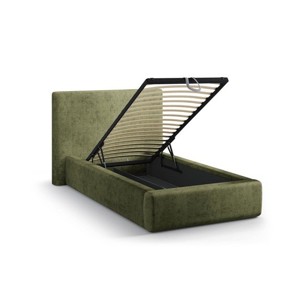 Zelená čalouněná jednolůžková postel s úložným prostorem s roštem 90x200 cm Amy – Micadoni -image-1