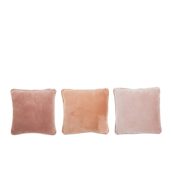 Sada 3 sametových polštářů J-Line Pink Velvet, 45 x 45 cm