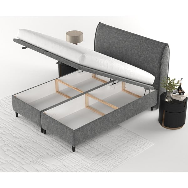 Šedá čalouněná dvoulůžková postel s úložným prostorem 200x200 cm Pearl – Maison de Rêve-image-3