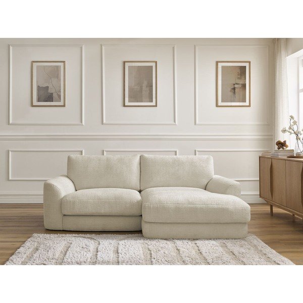 Béžová žinylková rohová pohovka (pravý roh/s lenoškou) Leonore – Bobochic Paris-image-1