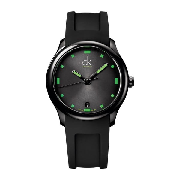 Pánské černé hodinky se zeleným detailem Calvin Klein
