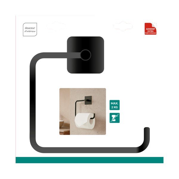 Matně černý kovový držák na toaletní papír bez vrtání Fixeo – douceur d'intérieur-image-1