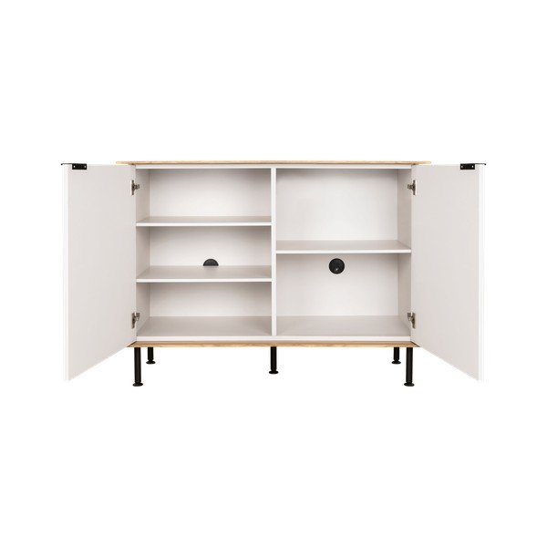 Šedobéžová komoda v dekoru dubu s dírou na kabely 120x88x50 cm Suumo – noo.ma-image-3