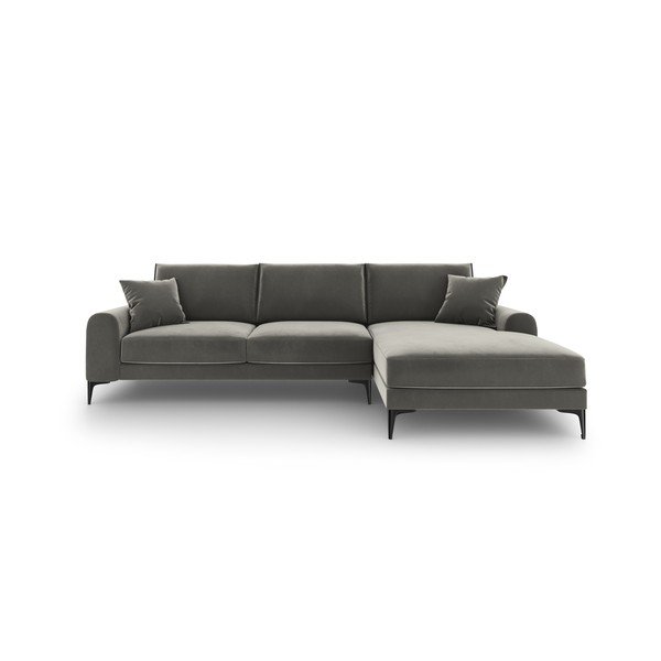 Světle šedá sametová rohová pohovka Mazzini Sofas Madara, pravý roh-image-2