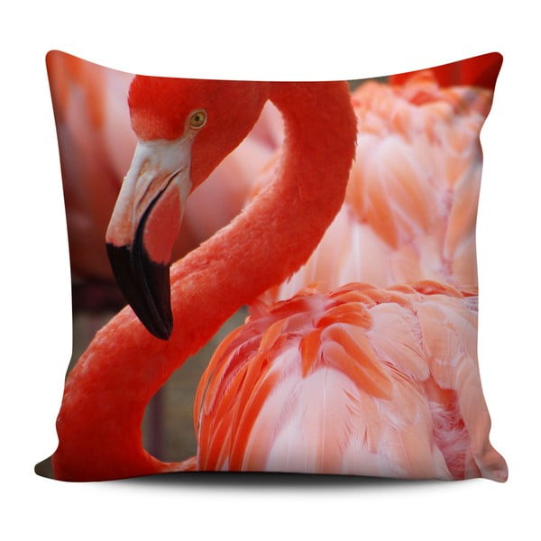 Červenobílý polštář Home de Bleu Flamingo, 43 x 43 cm