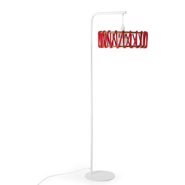 Stojací lampa s bílou konstrukcí a velkým červeným stínidlem EMKO Macaron