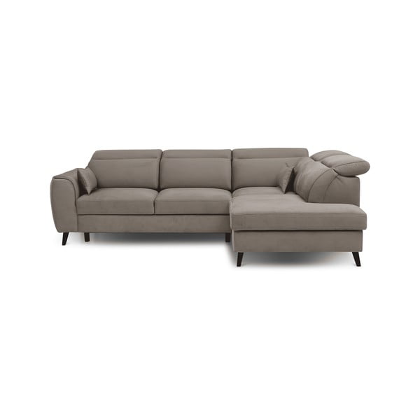 Béžová sametová rozkládací/s úložným prostorem rohová pohovka (pravý roh/do L) Noble – ELTAP