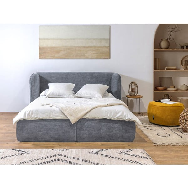 Světle šedá čalouněná dvoulůžková postel s úložným prostorem s roštem 160x200 cm Louise – Bobochic Paris-image-3