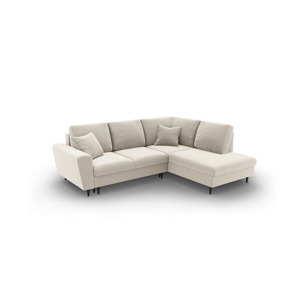 Béžová sametová rozkládací/s úložným prostorem rohová pohovka (pravý roh/do L) Kyoto – Cosmopolitan Design-image-1