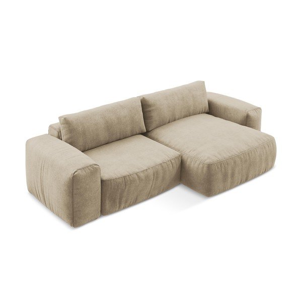 Světle hnědá žinylková rozkládací rohová pohovka (pravý roh/s lenoškou) Kuki – Makamii-image-3