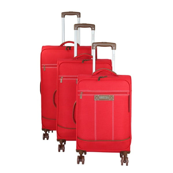 Sada 3 červených cestovník kufrů na kolečkách Murano Steward