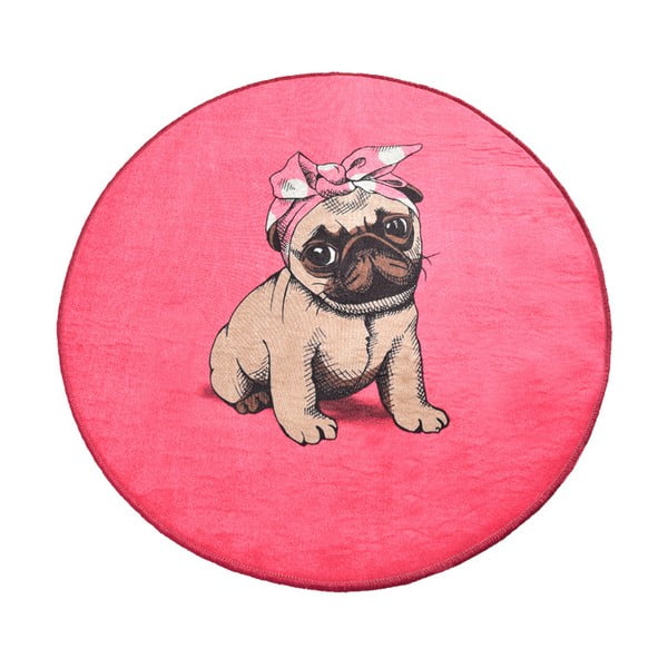 Koupelnová předložka Homefesto Pink Pug, ⌀ 100 cm