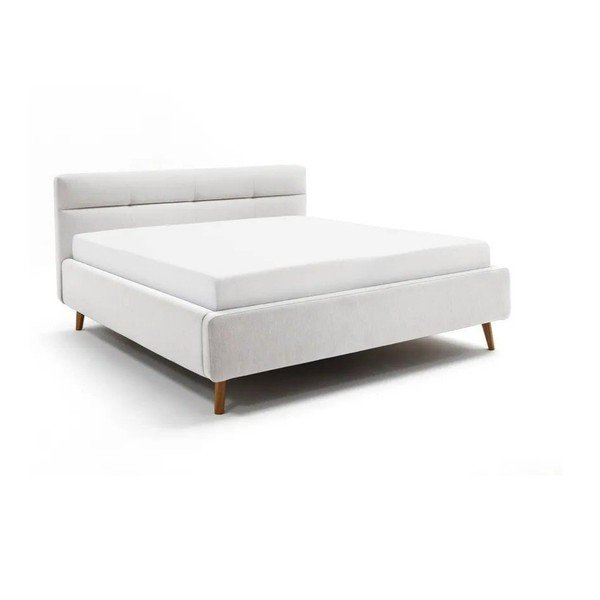 Světle šedá čalouněná dvoulůžková postel s úložným prostorem s roštem 180x200 cm Lotte – Meise Möbel