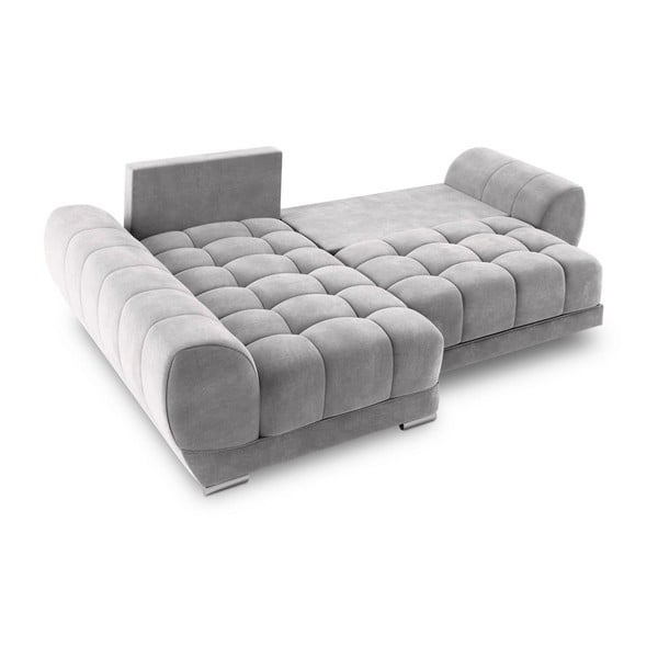 Světle šedá rozkládací rohová pohovka se sametovým potahem Windsor & Co Sofas Nuage, levý roh-image-3